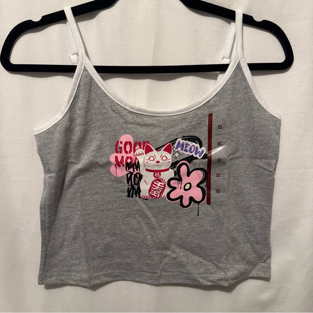 Skinny Dip London Gray Cat Graphic Tank Top, XS